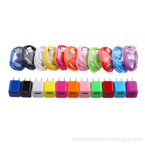 Colorful Us USB Wall Chargers and Data Cable for Iphones and Ipods